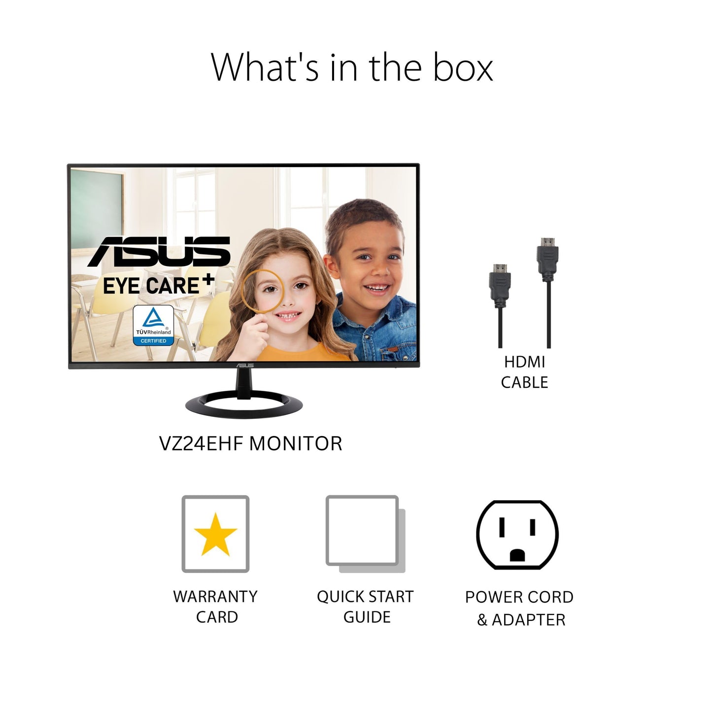 ASUS Monitor VZ24EHF Eye Care: 24 Pulgadas (23,8 Pulgadas visibles), IPS, Full HD, sin Marco, 100 Hz, sincronización adaptativa, MPRT de 1 ms, HDMI, luz Azul Baja, sin Parpadeo, Montaje en Pared