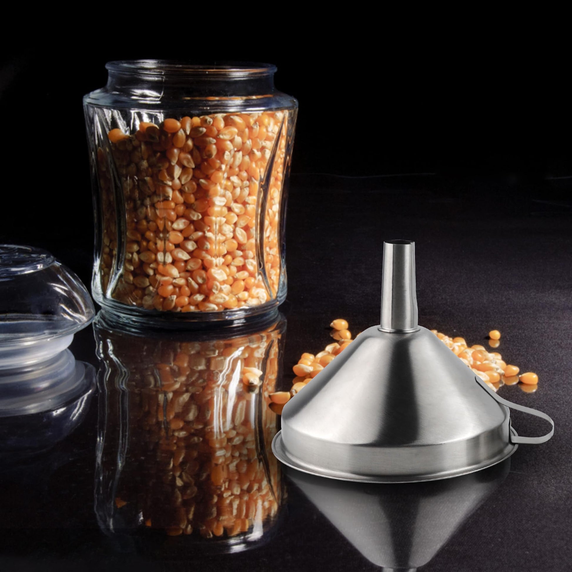 IoF - Juego de embudos grandes de acero inoxidable, embudos de metal para llenar botellas para uso en cocina con filtro de aceite de malla, filtro de aceite de grado alimenticio, especias en polvo,