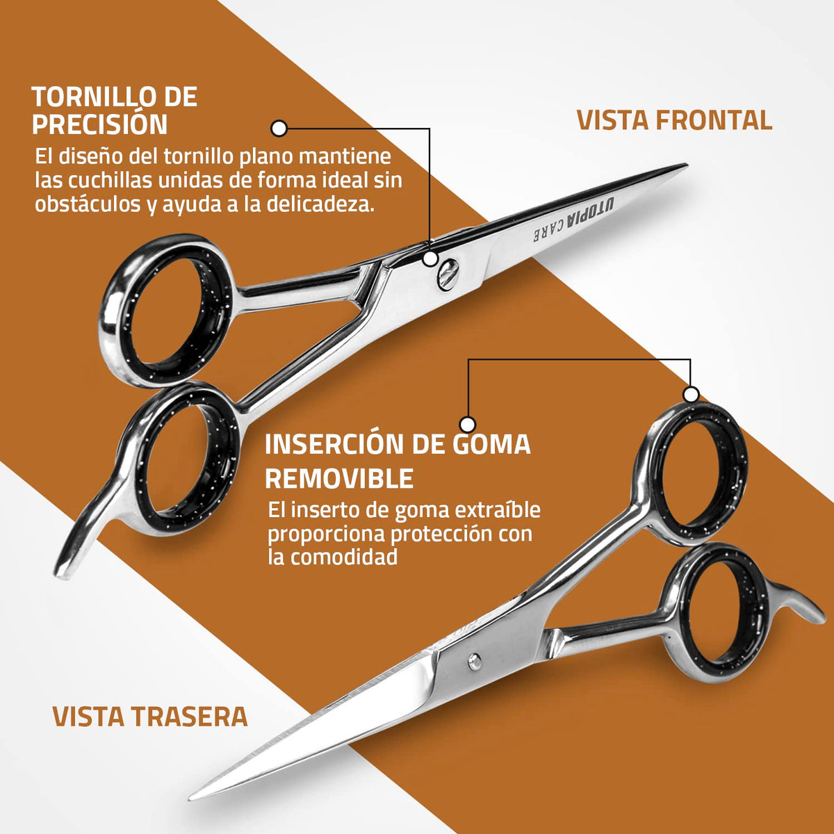 Utopia Care Tijeras de corte de pelo profesional de peluquería (6.5 pulgadas) – acero inoxidable templado hielo con recubrimiento en polvo (Plateado)