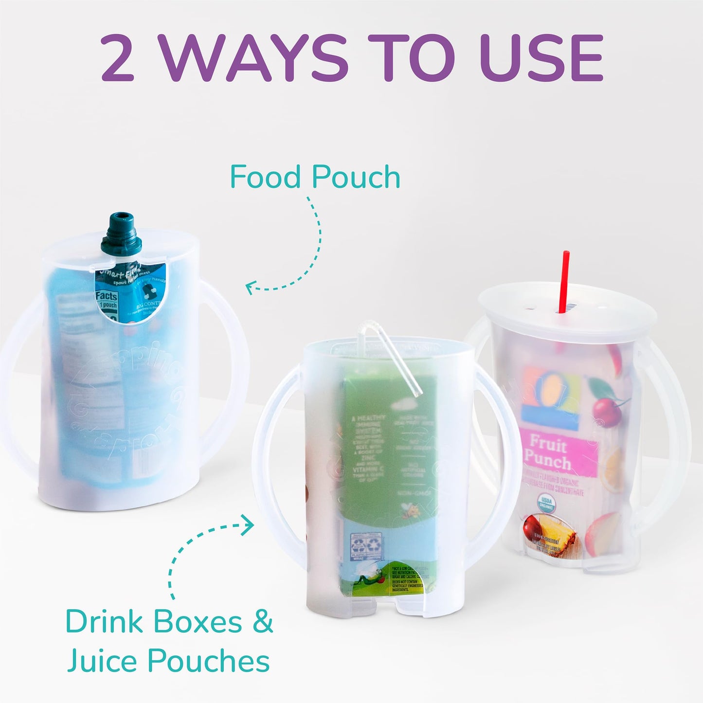 Soporte original a prueba de apretar con parte inferior abierta para bolsas de alimentos y cajas de jugo, multiusos, evita desastres y apoya la autoalimentación, asas de fácil agarre, fabricado en Estados Unidos