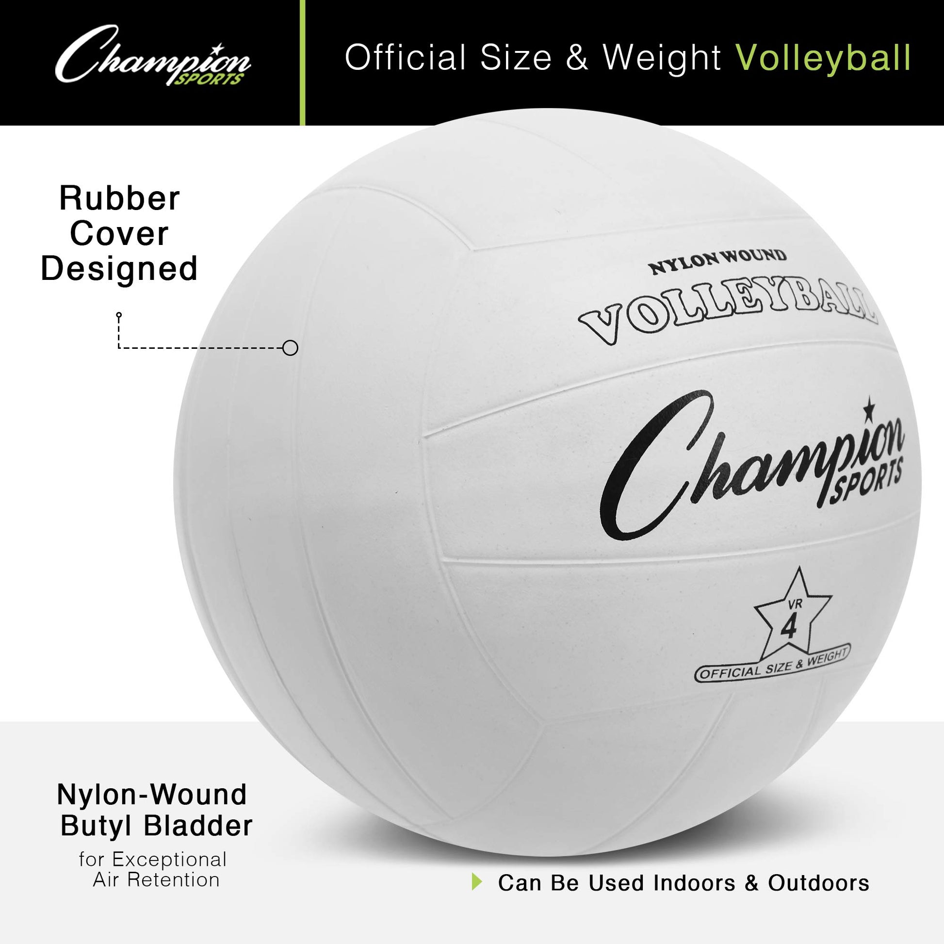 Champion Sports Pelota de Voleibol Original de Hule, White - Single Ball, 8.25" (21 cm)