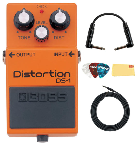 Boss DS-1 - Paquete de distorsión con cable de instrumento, cable de conexión, púas y paño de pulido Austin Bazaar