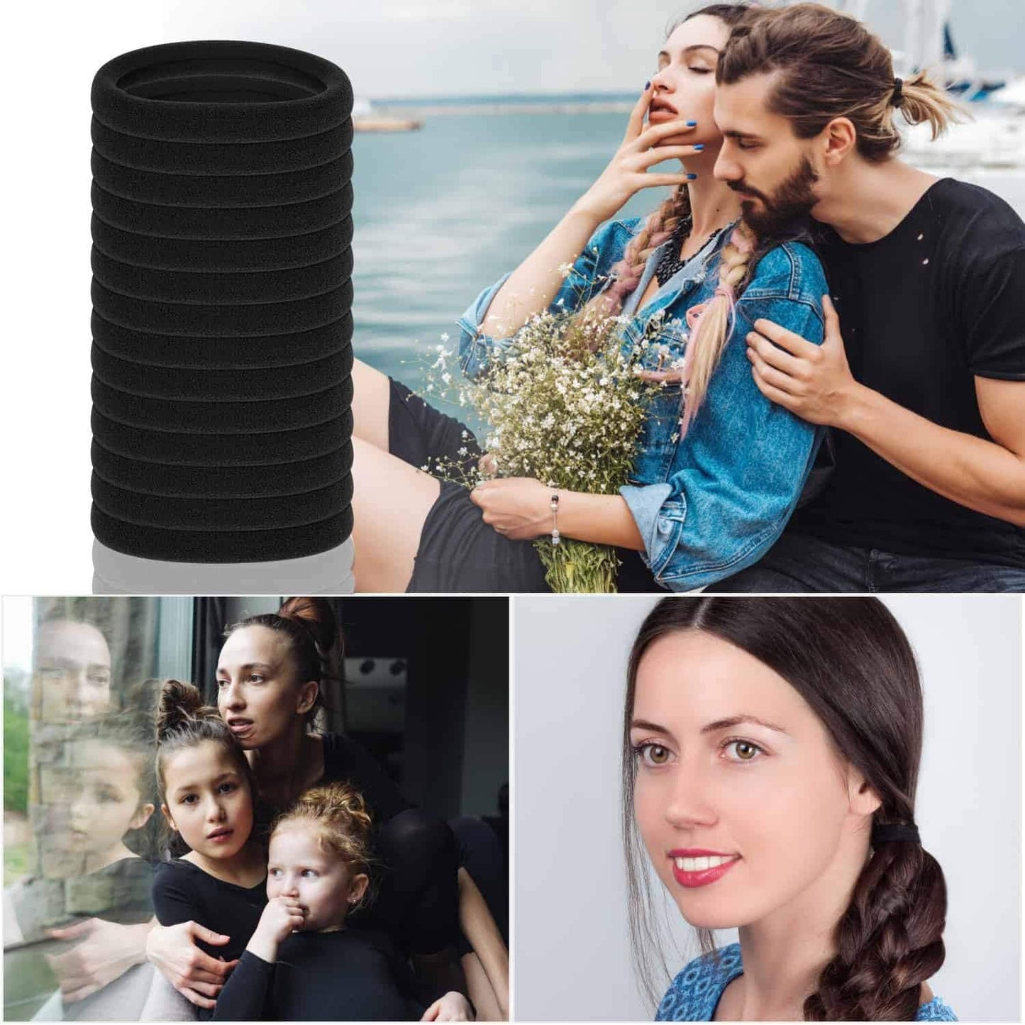 Ligas para Peinar el Cabello: Set de 100 Piezas, Altamente Elásticas, Ideales para Coletas y Peinados - Color Negro - para Niñas y Mujeres