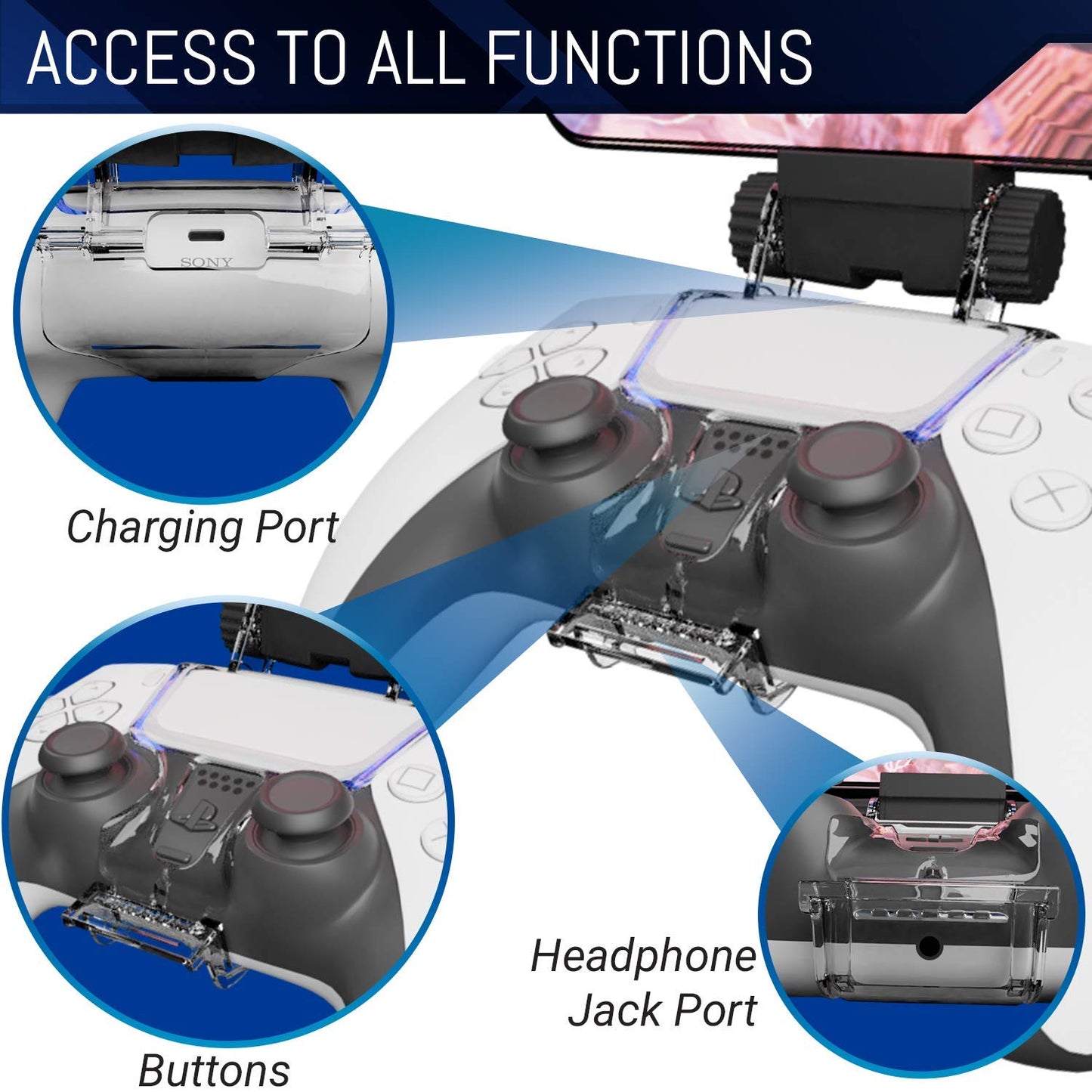 Soporte de Teléfono Ajustable Orzly PS5 para Juegos DualSense Blanco