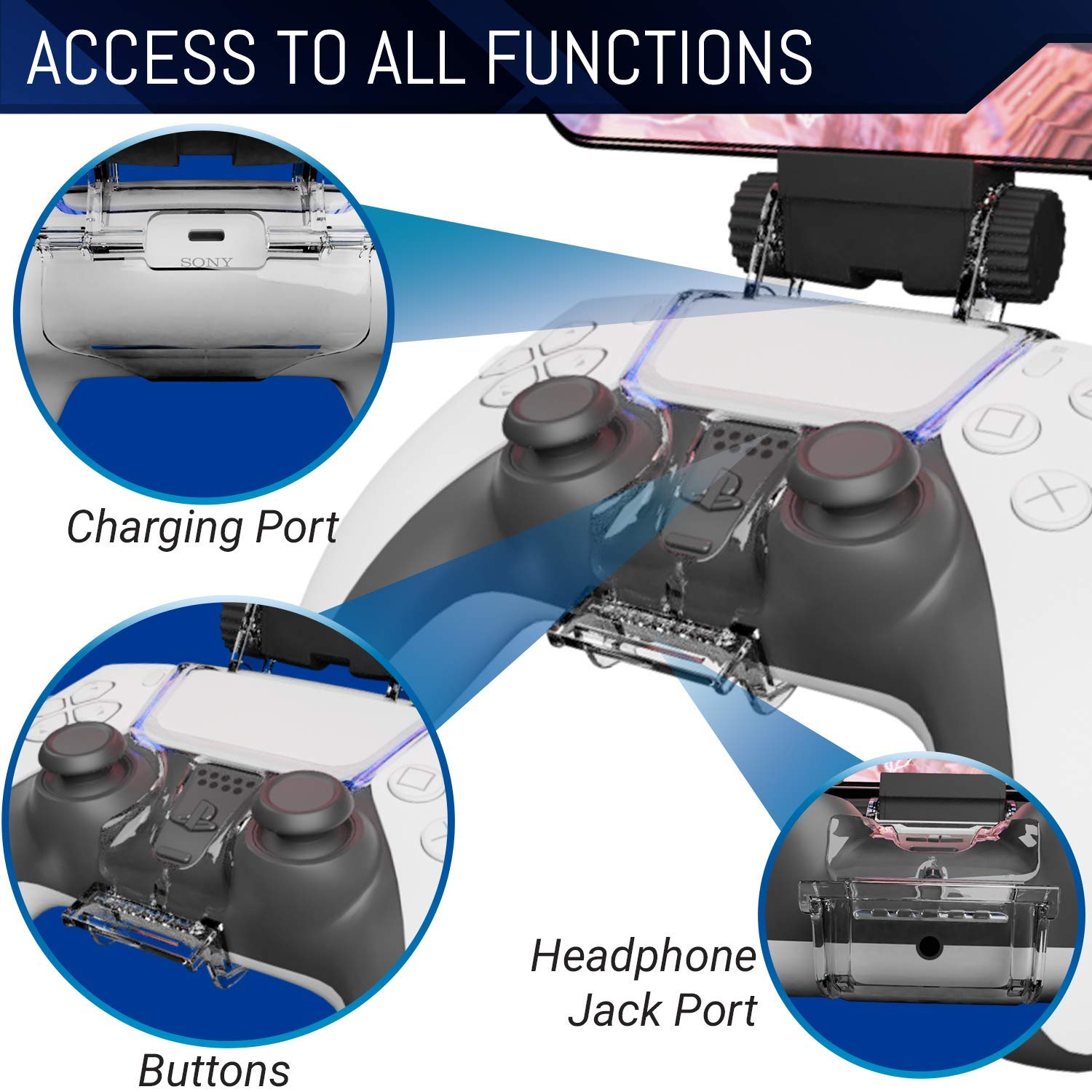 Soporte de Teléfono Ajustable Orzly PS5 para Juegos DualSense Blanco