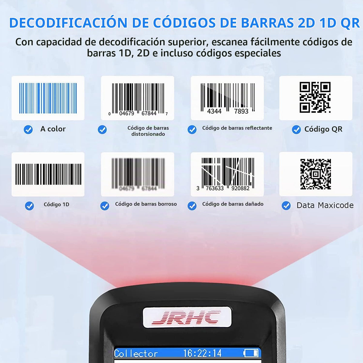 Escáner de Inventario Portátil JRHC Inalámbrico de Larga Distancia con Pantalla LCD 2.8 Pulgadas