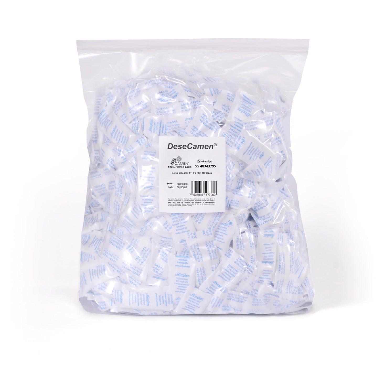 [1,000 Sobres] Silica Gel 1g - Alimentos y Medicamentos - Elimina Humedad, Moho y la Oxidación - FDA Approved - DeseCamen