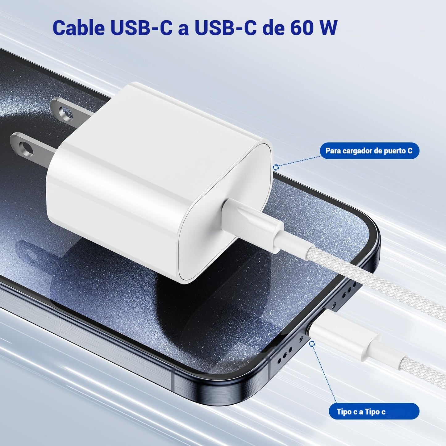 Cable USB C Yoele Blanco Carga Rápida Trenzado 1M 60W para iPhone, Galaxy y más