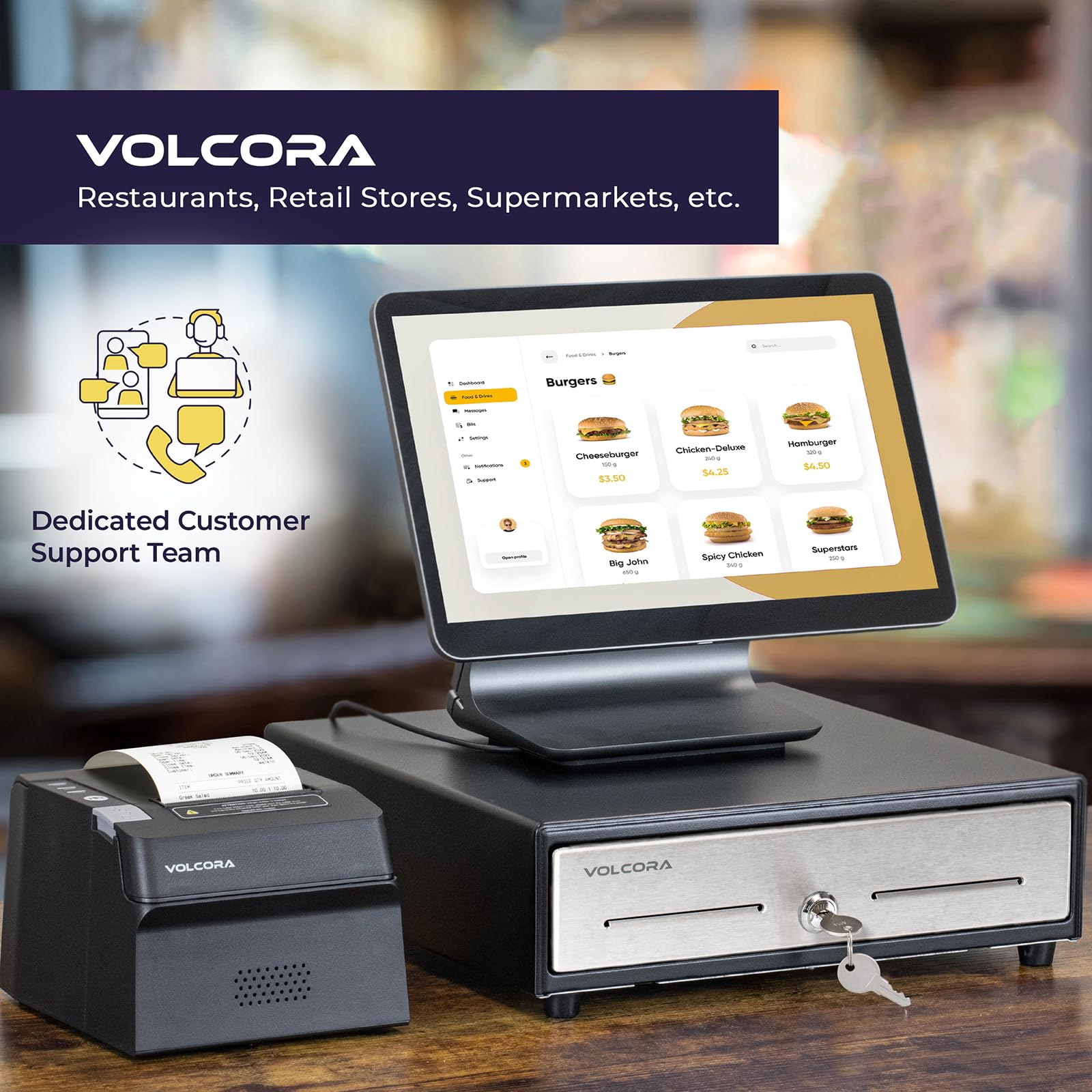 Cajón Registradora Volcora Negro Acero Inoxidable 13 Pulgadas con Bandeja de Efectivo para Sistema POS