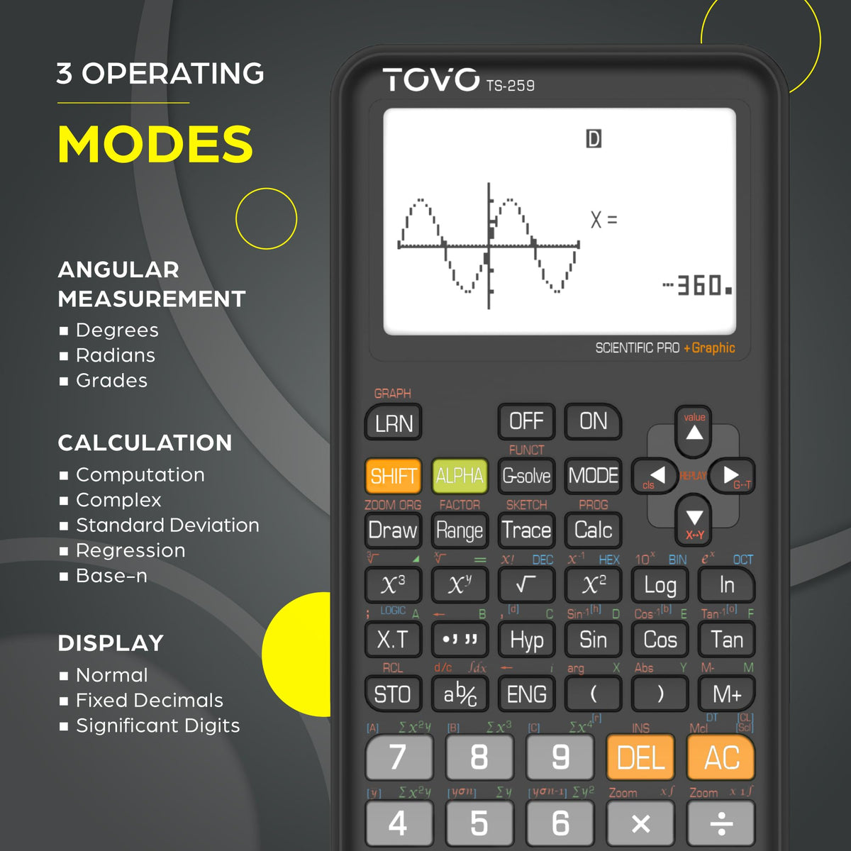 Calculadora Científica TOVO Visualización Grande con Funciones Gráficas 360 Funciones TS-259