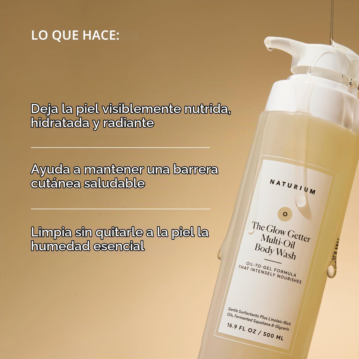 NATURIUM The Glow Getter Multi-Oil Body Wash – Gel Corporal Hidratante con Escualano y Aceites Botánicos – 500 ml