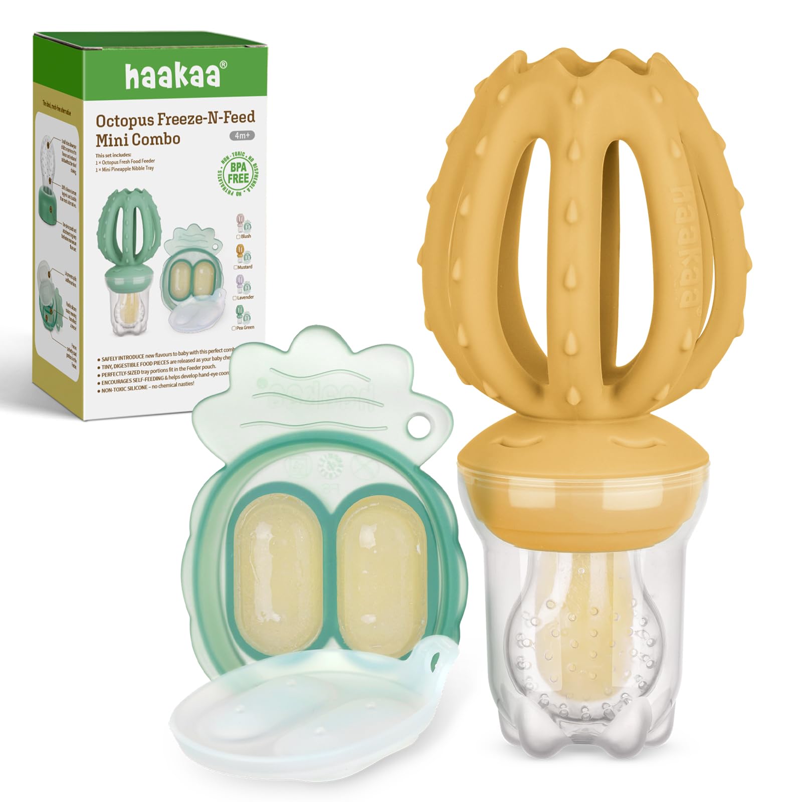 Haakaa - Comedero de frutas para bebés y mini congelador para congelador, moldes para paletas de leche materna para alivio de enfriamiento, alimentador de silicona sin BPA para alimentación segura del