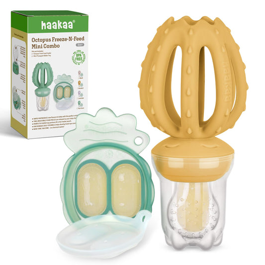 Haakaa - Comedero de frutas para bebés y mini congelador para congelador, moldes para paletas de leche materna para alivio de enfriamiento, alimentador de silicona sin BPA para alimentación segura del