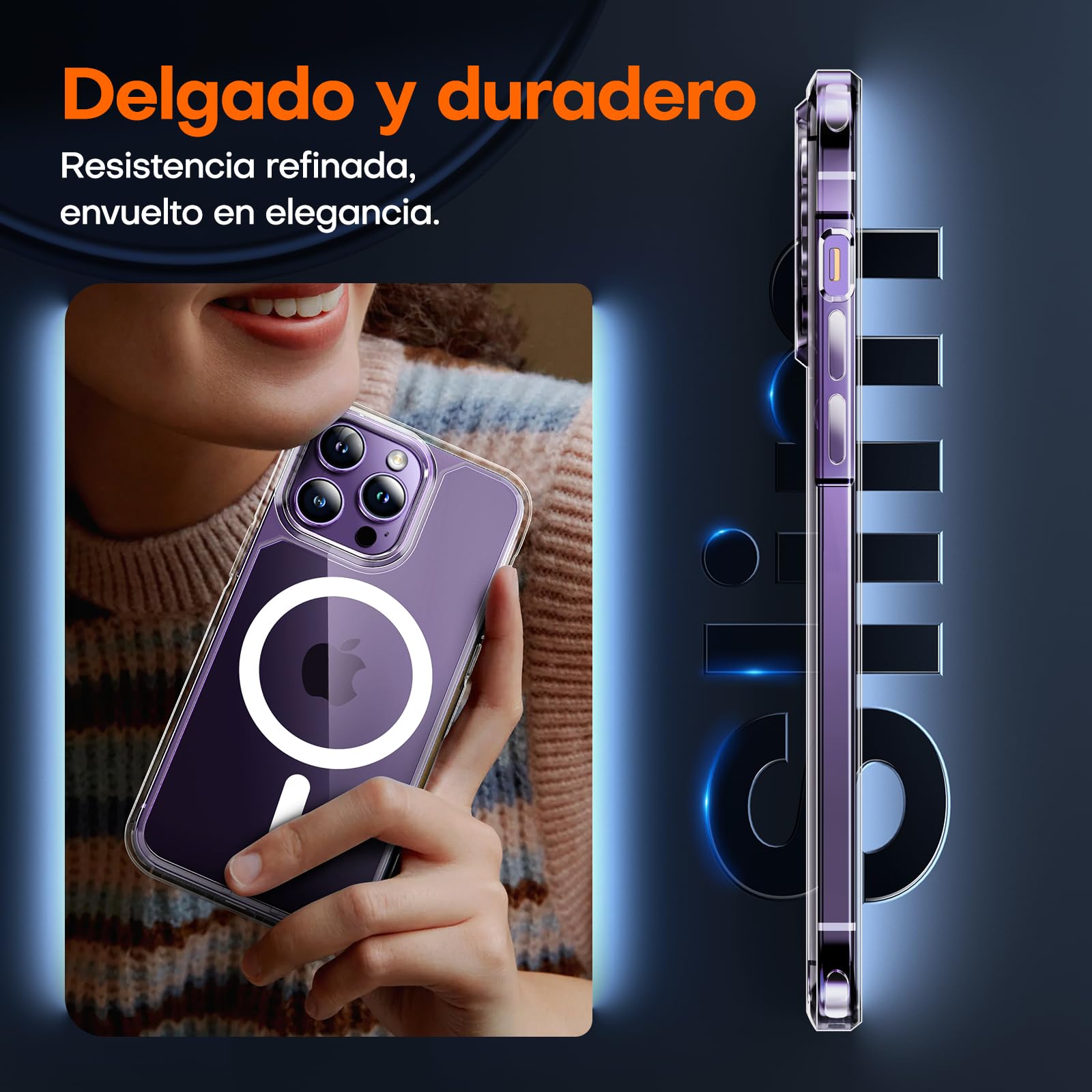 TAURI Funda Magnética para iPhone 14 Pro MAX 6.7" con Protector de Pantalla Vidrio Templado, Compatible con MagSafe, [No se Amarillea] Protección Según la Norma Militar Carcasa - Transparente