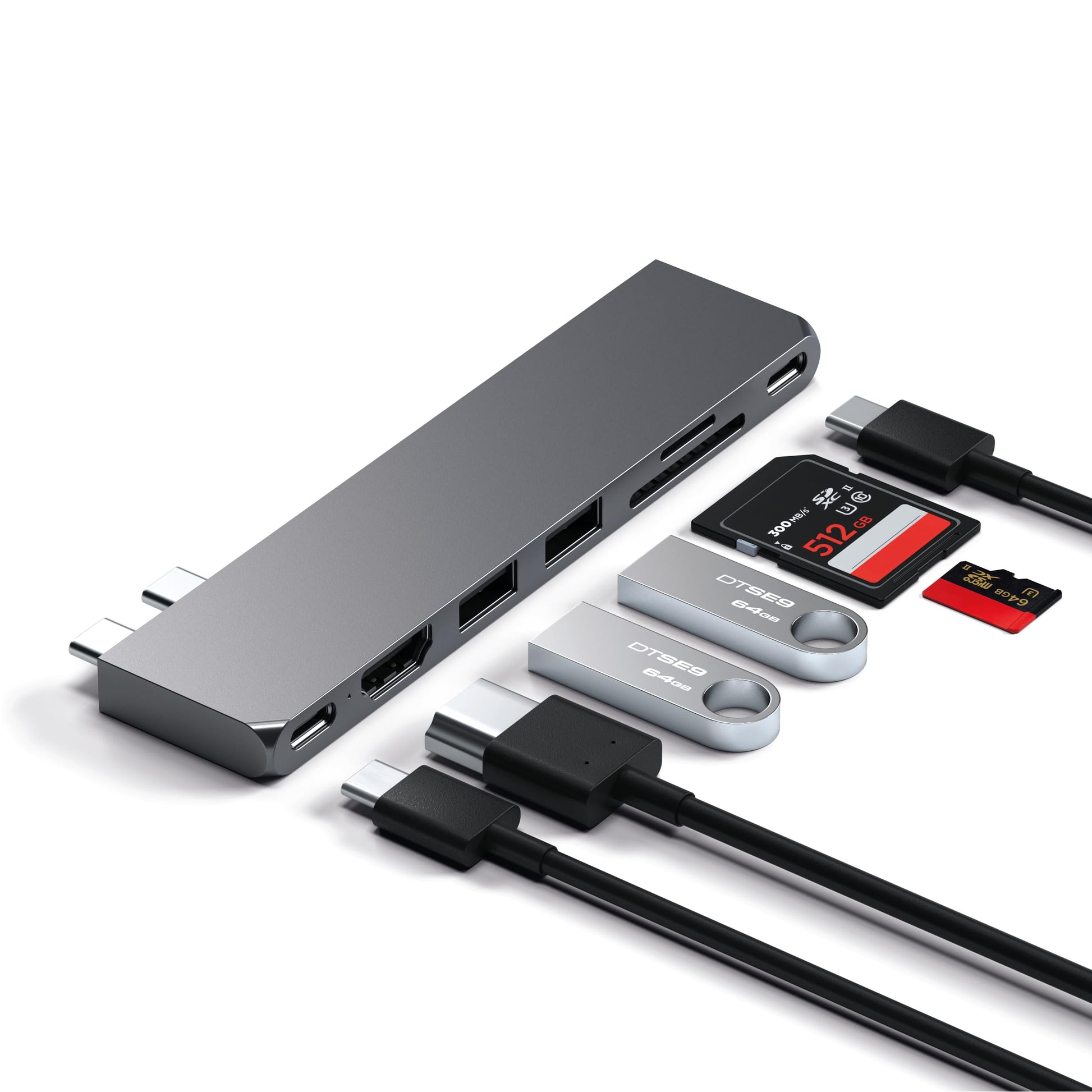 Adaptador Multipuertos Pro Slim SATECHI Gris Espacial con USB C Hub y Resolución 4K para MacBook Pro/Air M2