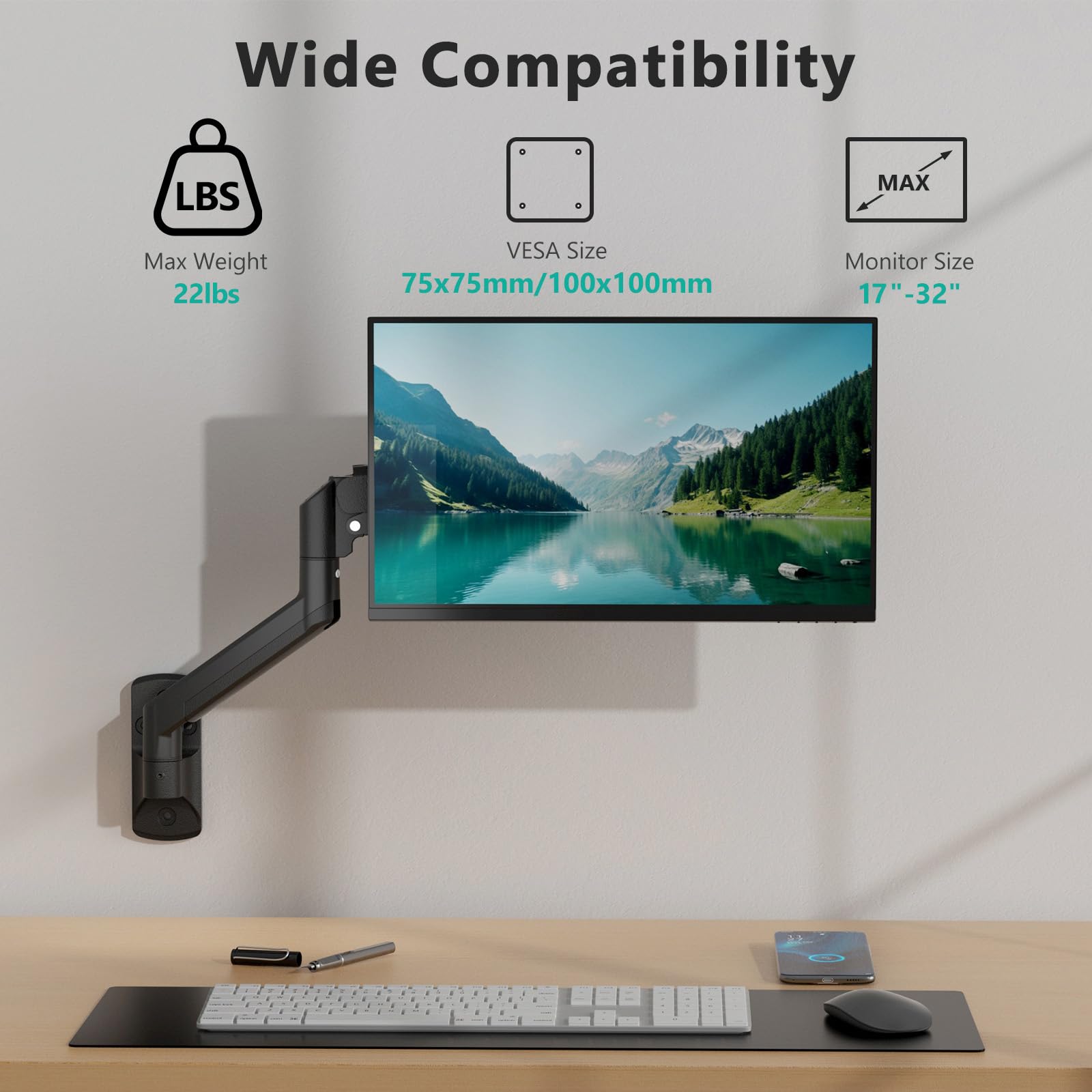 Soporte para Monitor WALI Negro con Brazo Ajustable para Monitores de 17 a 32 Pulgadas 10 kg