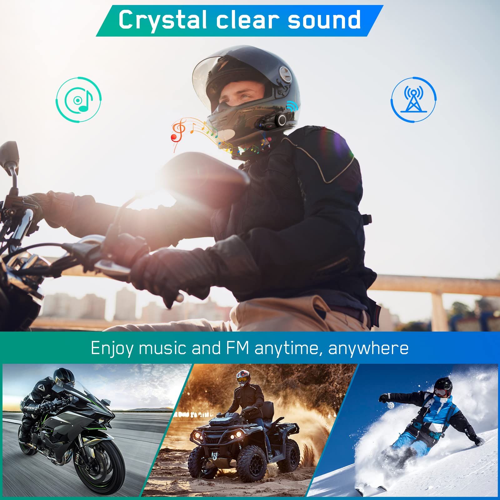 MAXTO - Auriculares Bluetooth para motocicleta con cámara 1080P HD, M3 mejorado 360°, clip ajustable de 6 ciclistas de 99974.4 cm, sistemas de comunicación de motocicleta, intercomunicadores de grupo,