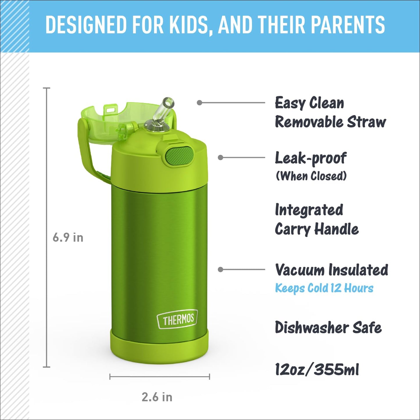Botella Thermos Funtainer Verde Lima 12 oz