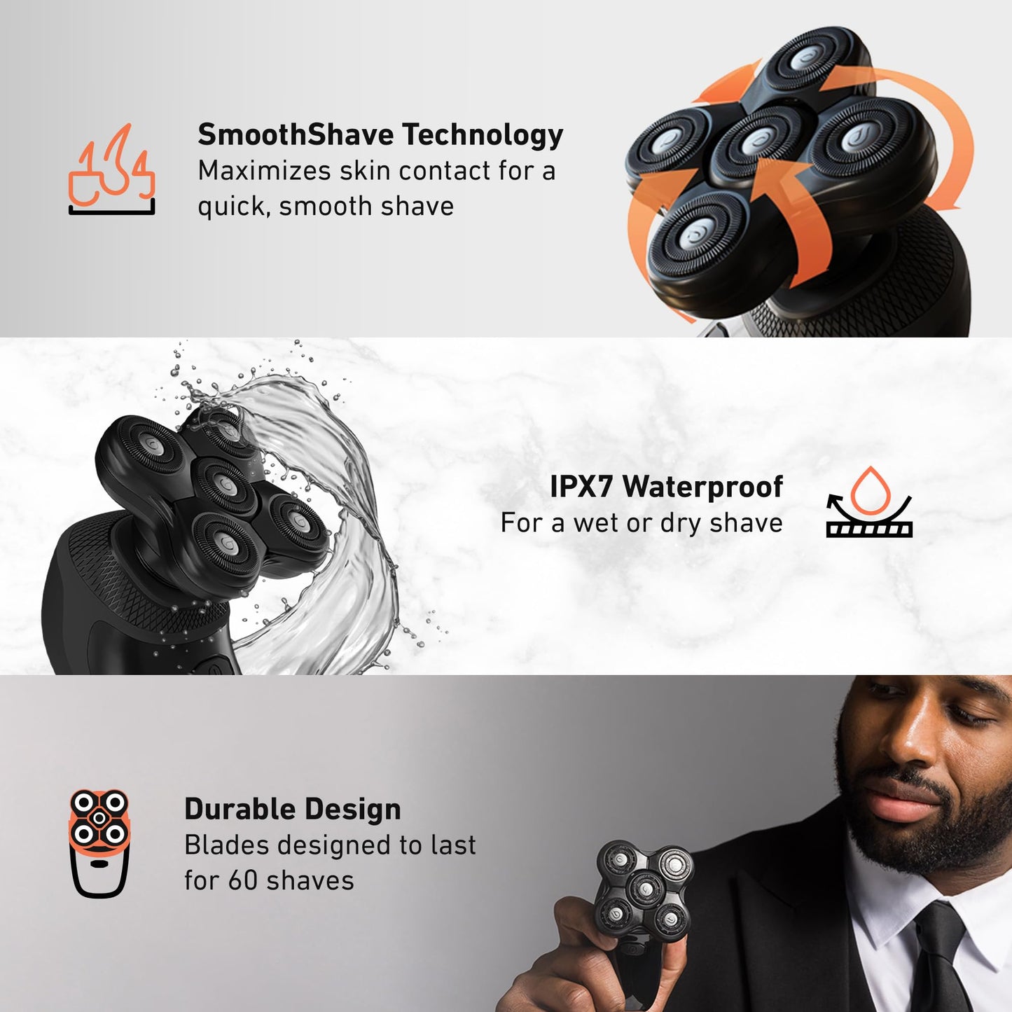 Groomie BaldiePro - Afeitadoras de cabeza calva inalámbricas para hombres, repuesto de cuchilla, afeitadoras eléctricas impermeables para cabeza de repuesto, maquinilla de afeitar rotativa para