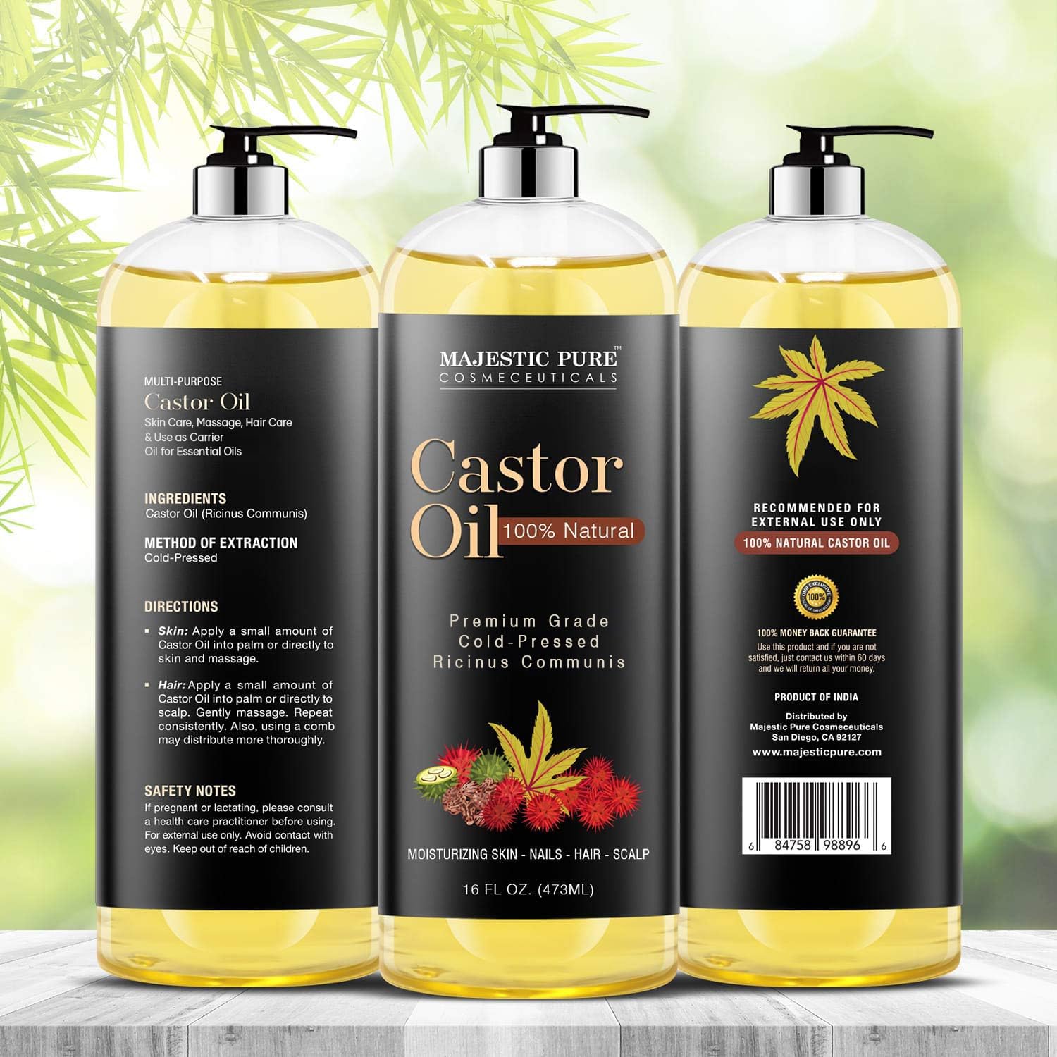 Majestic Pure Castor Oil, Hair Wonder Oil with Numerous Skin Benefits, 16 Oz