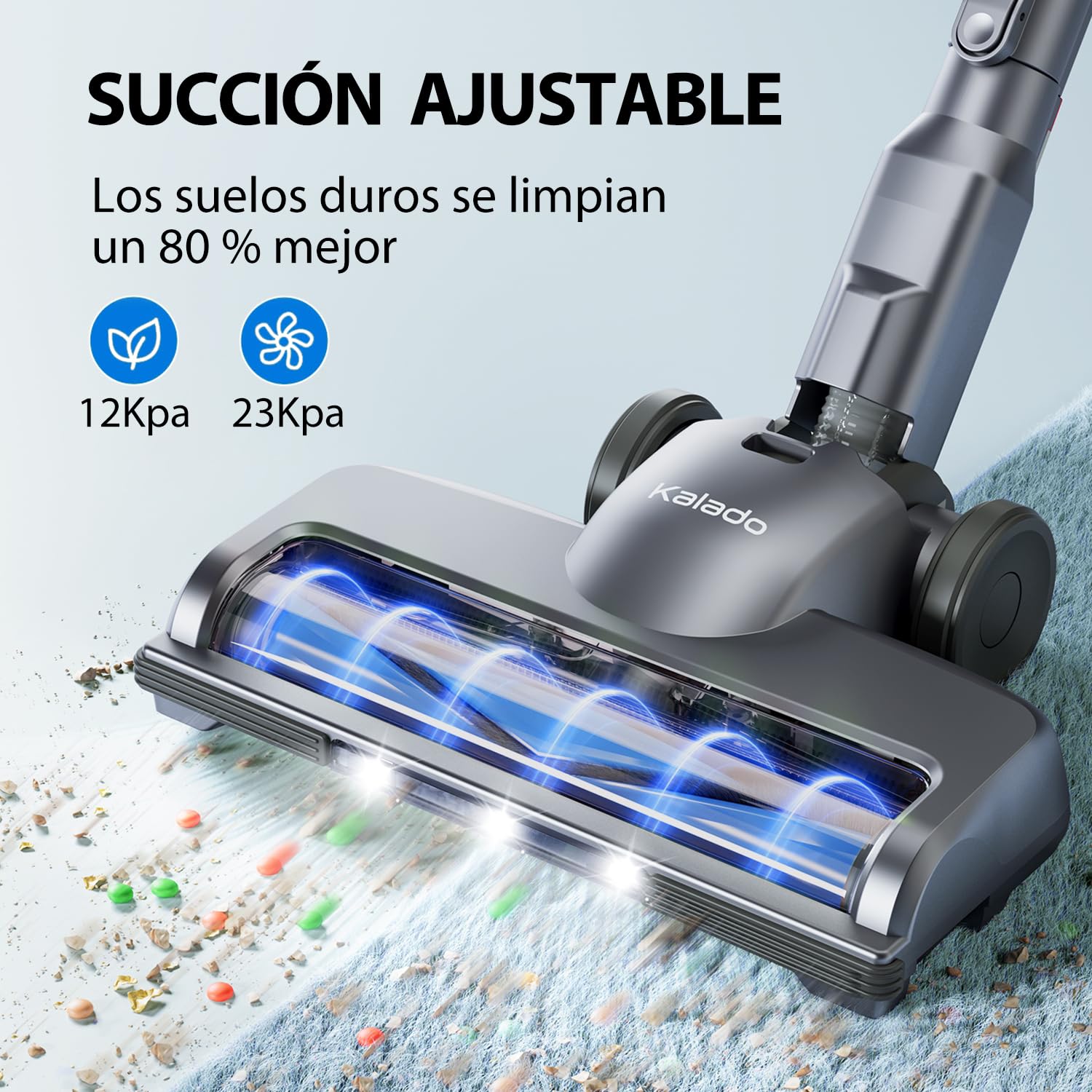 kalado Aspiradora Inalambrica, 23000pa Potente Aspiradora Vertical de Varilla Silencioso, 6 en 1 Aspiradora de Mano Ligero con 35 Mins de Autonomía para Uso Doméstico, Suelos Duros y Pelo de Mascotas