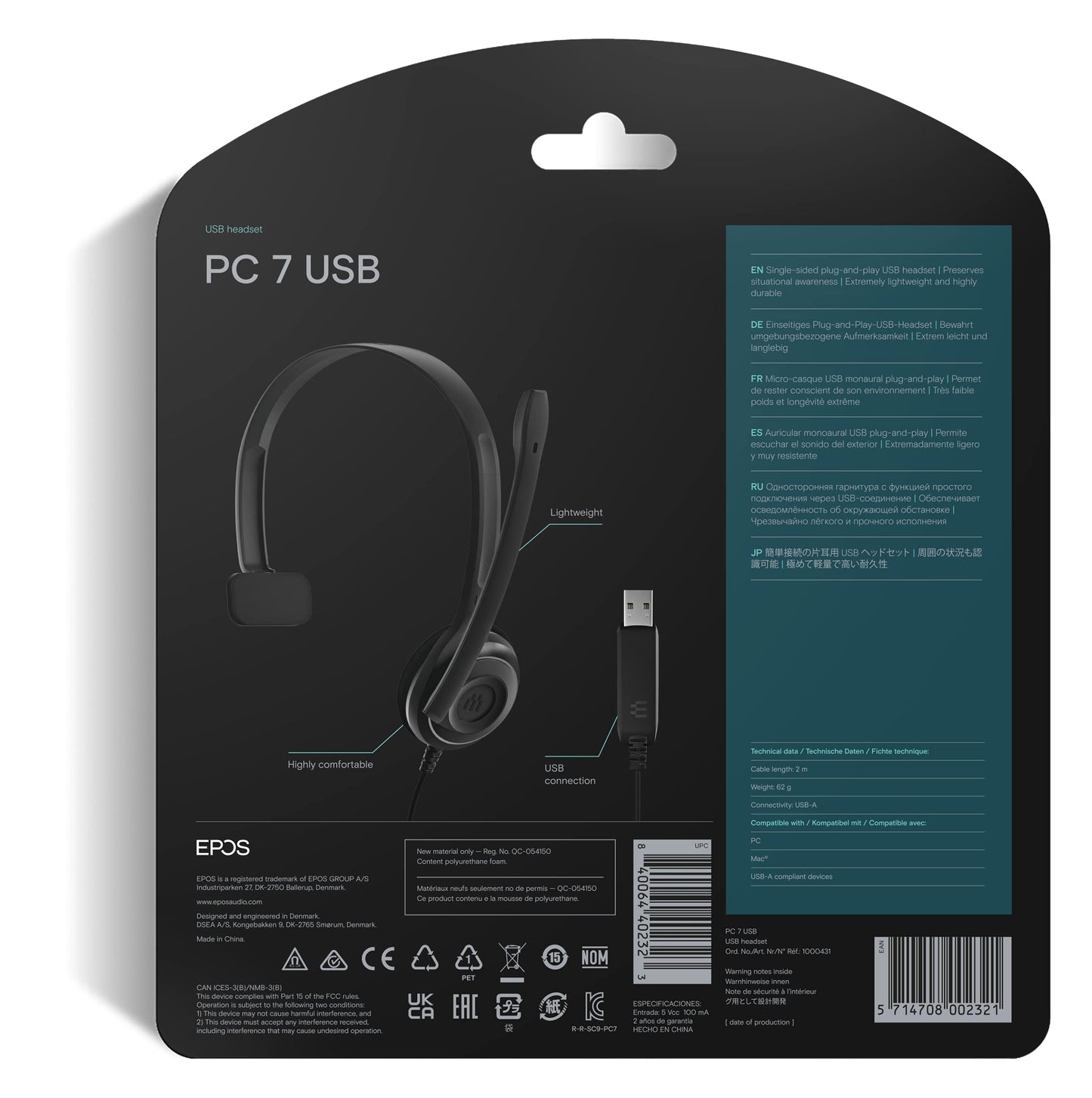 Auriculares Mono USB Sennheiser PC 7 para PC y MAC