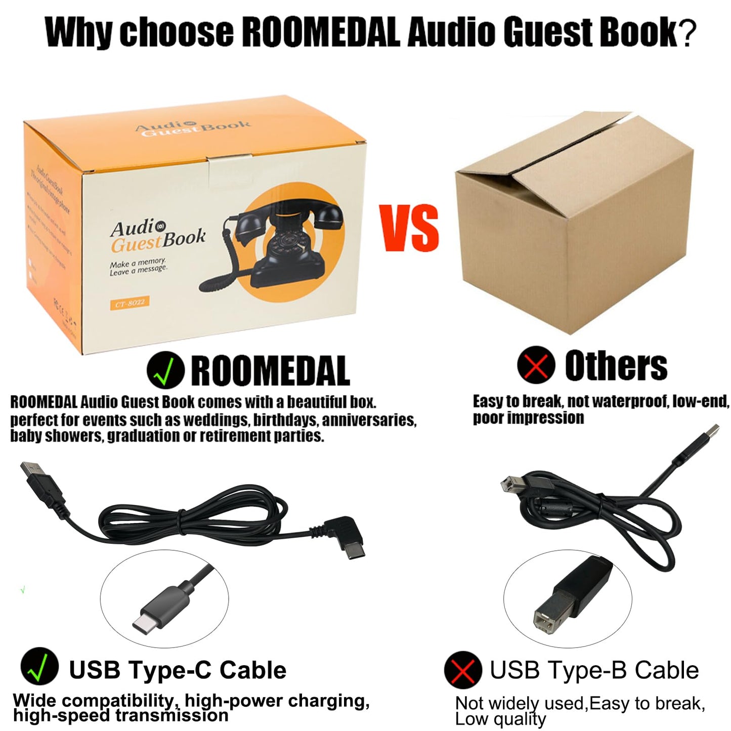 ROOMEDAL Libro de Visitas de Audio para Bodas, Teléfono Vintage con Mensaje de Voz y Caja de Regalo Premium para Eventos Especiales, Despedida de Soltera, Fiesta de Cumpleaños, Baby Shower