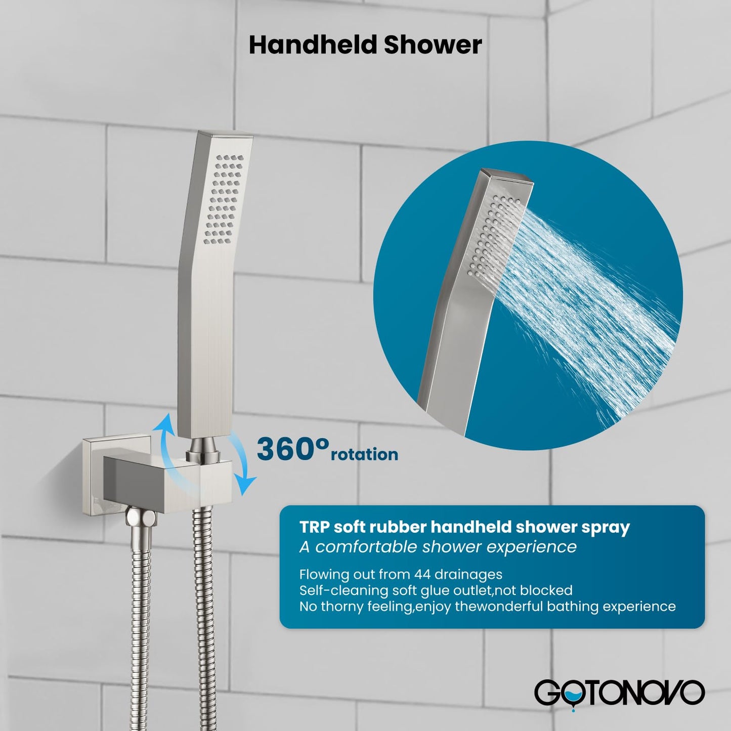 gotonovo - Sistema de ducha de lluvia para baño, cabezal de ducha y asa, juego completo de ducha de latón macizo con equilibrio de presión, válvula mezcladora de ducha de 12 pulgadas de níquel