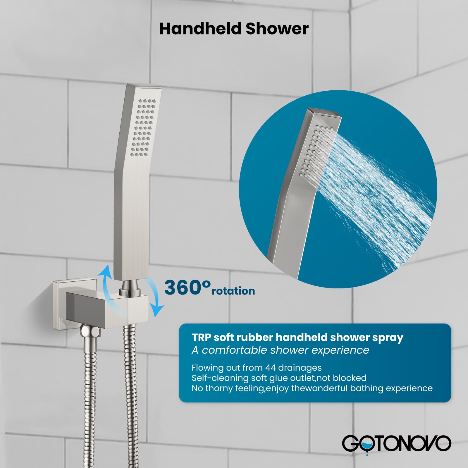 gotonovo - Sistema de ducha de lluvia para baño, cabezal de ducha y asa, juego completo de ducha de latón macizo con equilibrio de presión, válvula mezcladora de ducha de 12 pulgadas de níquel