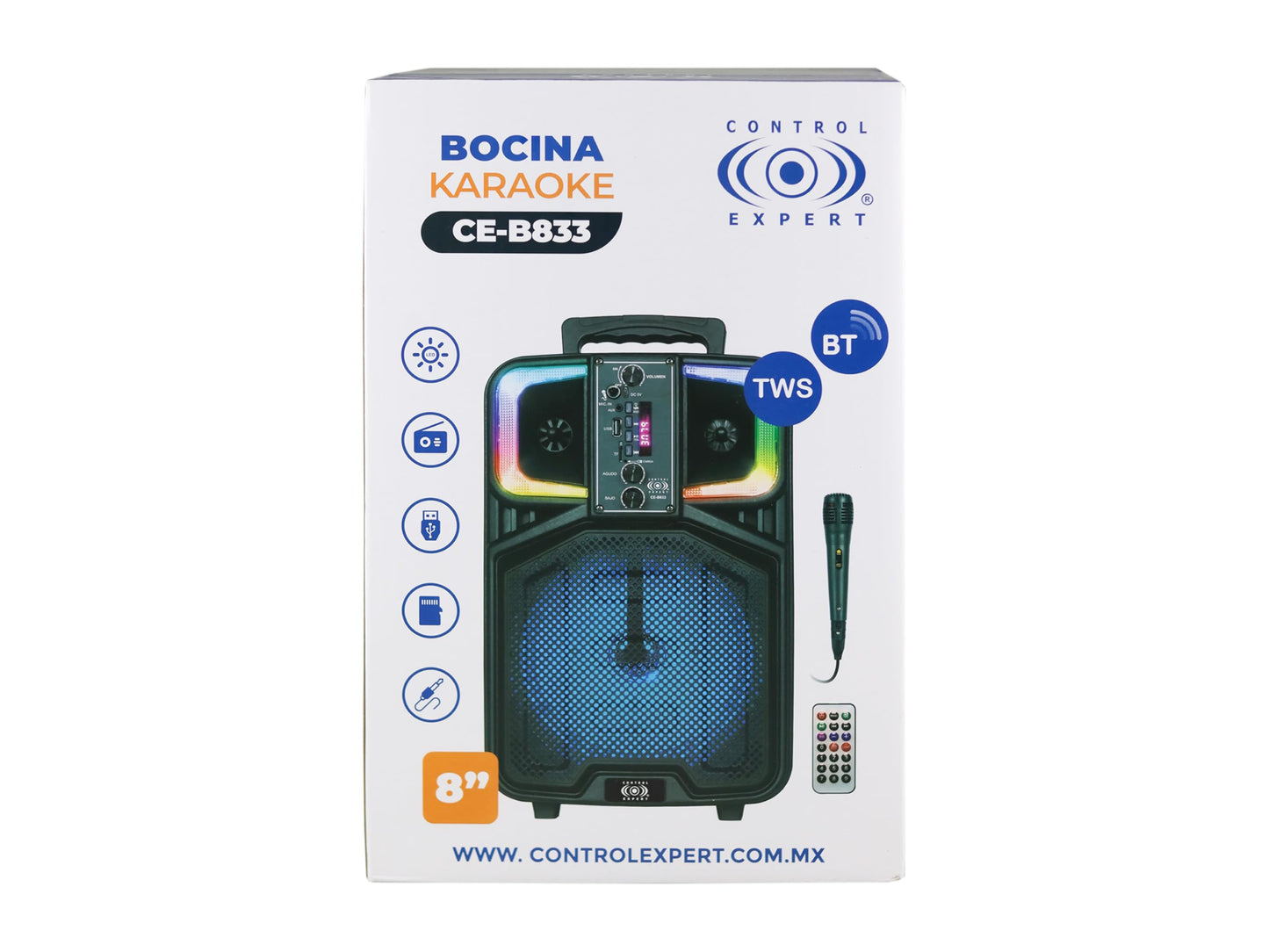 CONTROL EXPERT Bocina Amplificada De 8 Pulgadas TWS USB Radio FM 20w