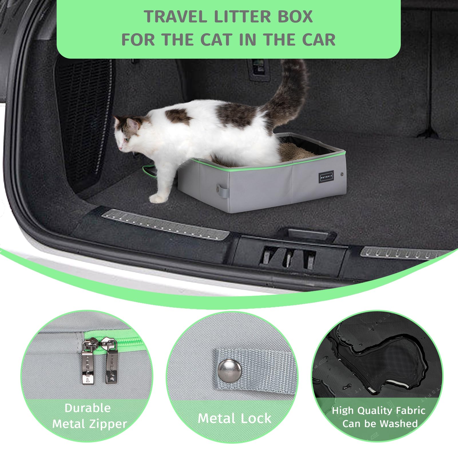 Caja de Arena Portátil Petsfit Gris Diseño Plegable Anti-Fugas para Gatos Adultos