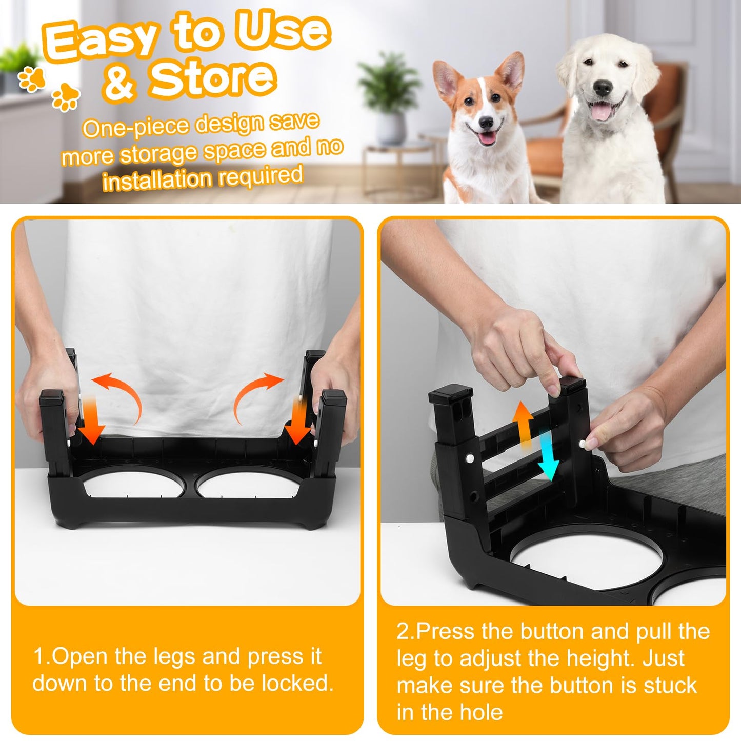 Lingtoolator Dog Bowls for Small Medium Dogs 3 Height Adjustable Raised Dog Bowl Stand with 2 Thick 6" Stainless Steel Dog Food Bowls Non-Slip Dog Feeder Adjusts to 2.75", 6", 7.5