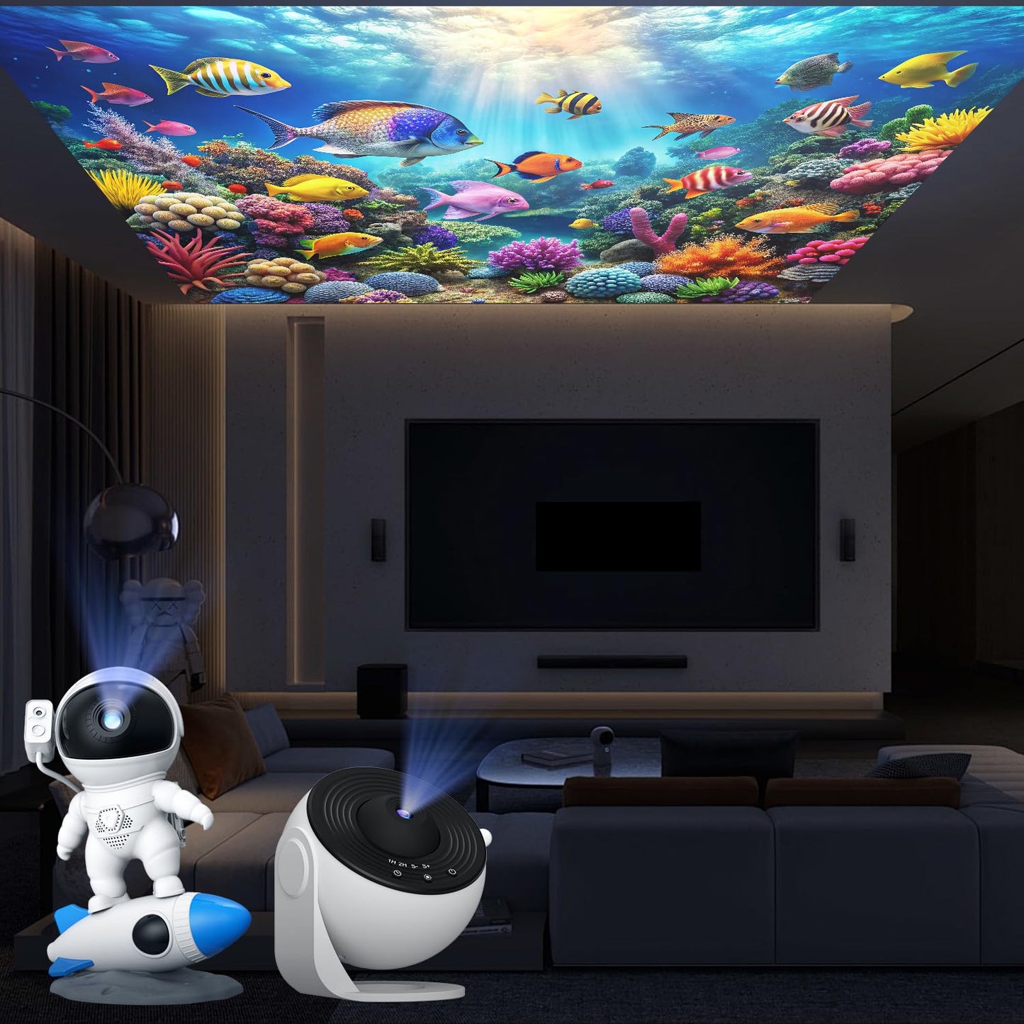 Disco proyector Galaxy, disco proyector con versión oceánica, 6 discos HD Galaxy reemplazables en 4K, proyector de luz nocturna, lámpara de cielo estrellado, para recámara de niños, regalos de