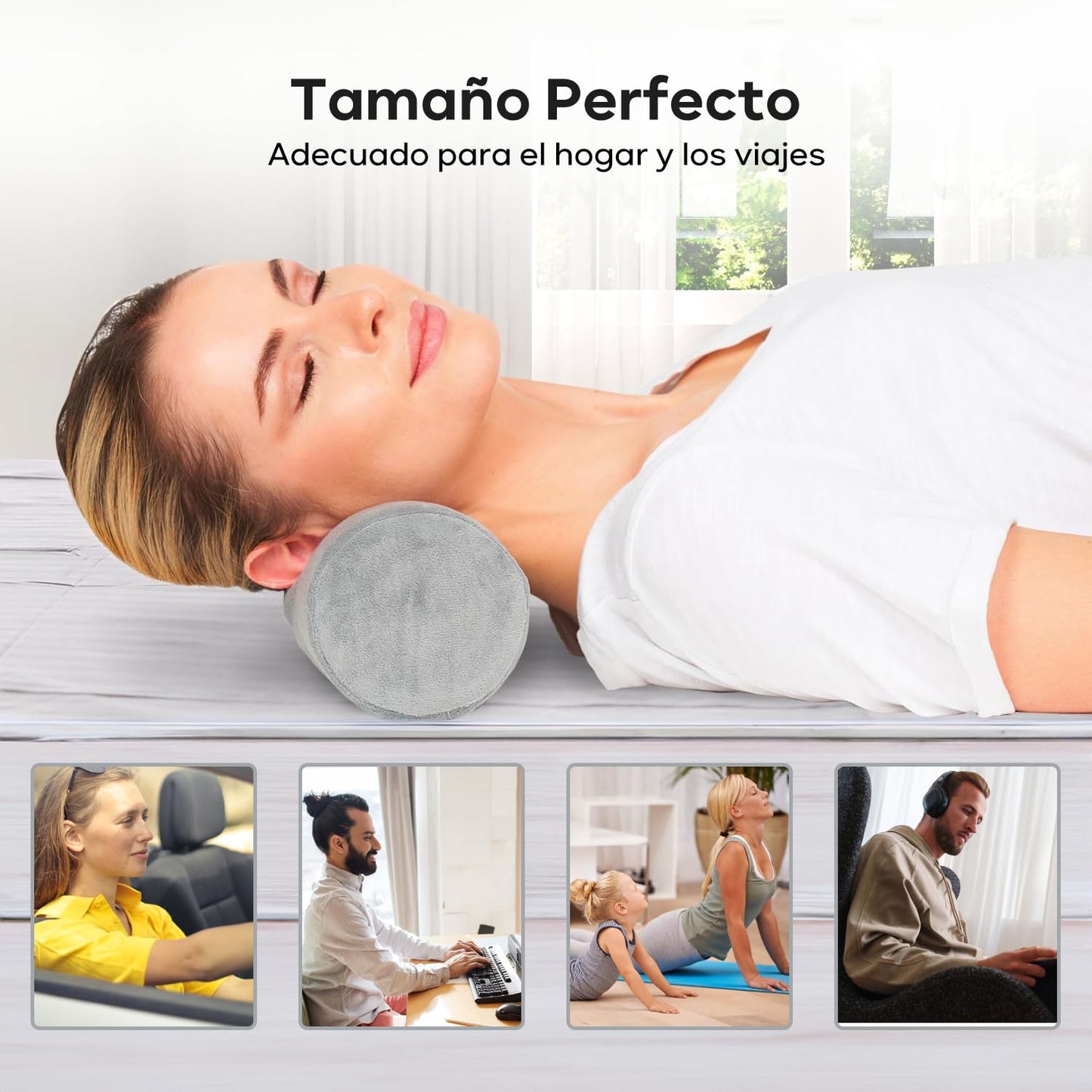 KAMYSEN Almohada Cuello Dormir, Almohada Cuello Espuma con Memoria Lavable, Alivio Dolor Cuello, Almohada Cilíndrica Multifuncional, Almohada Bolster para Cama, Piernas, Espalda y Yoga