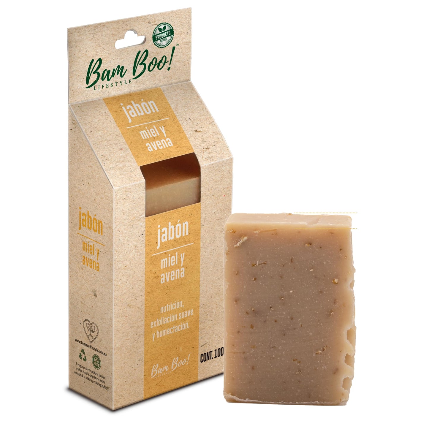 5 Pack Jabón Artesanal Natural Miel y Avena 100 G Bam Boo!
