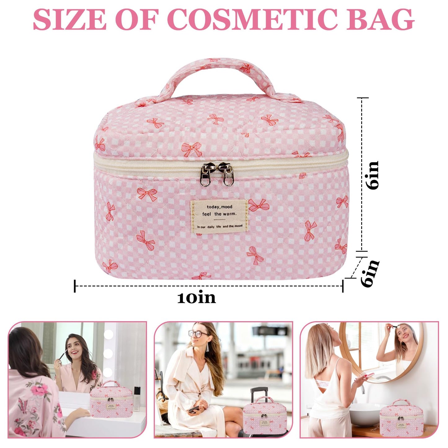 Gosect - Bolsa de maquillaje grande, bonita bolsa de cosméticos para mujeres y niñas, bolsa de aseo estética de coqueta floral, bolsa organizadora de maquillaje de viaje, 078Pink Butterfly, 16 cm x 16