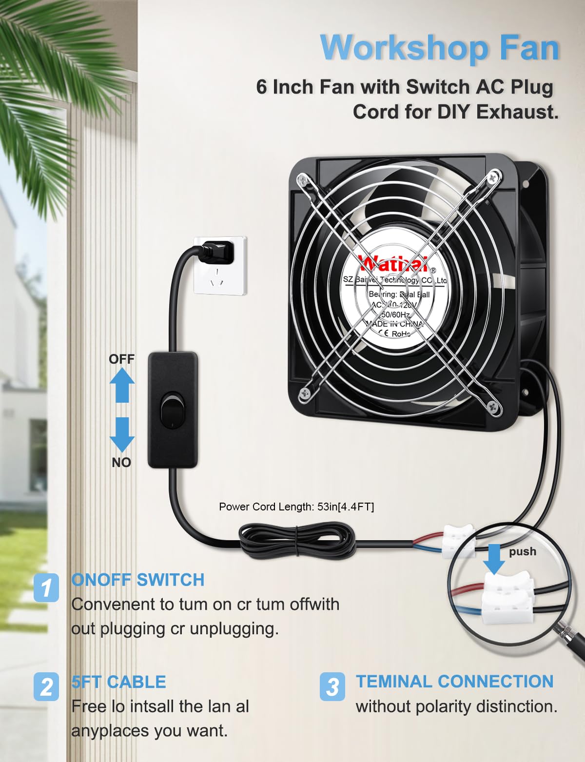 Ventilador AC Wathai Alto Flujo de Aire 15050 mm x 50 mm Ventilación de Escape