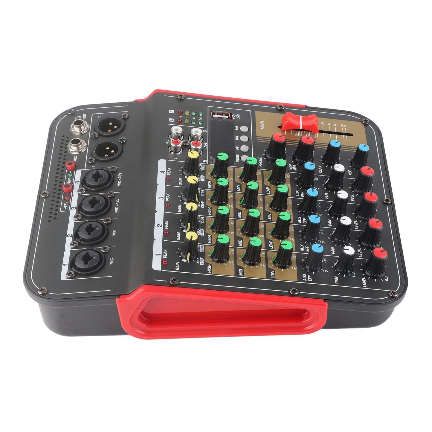 Mesa de Mezcla YYQTGG Metal 4 Canales Profesional con Controlador de Volumen MP3 y Ecualizador 3 Bandas