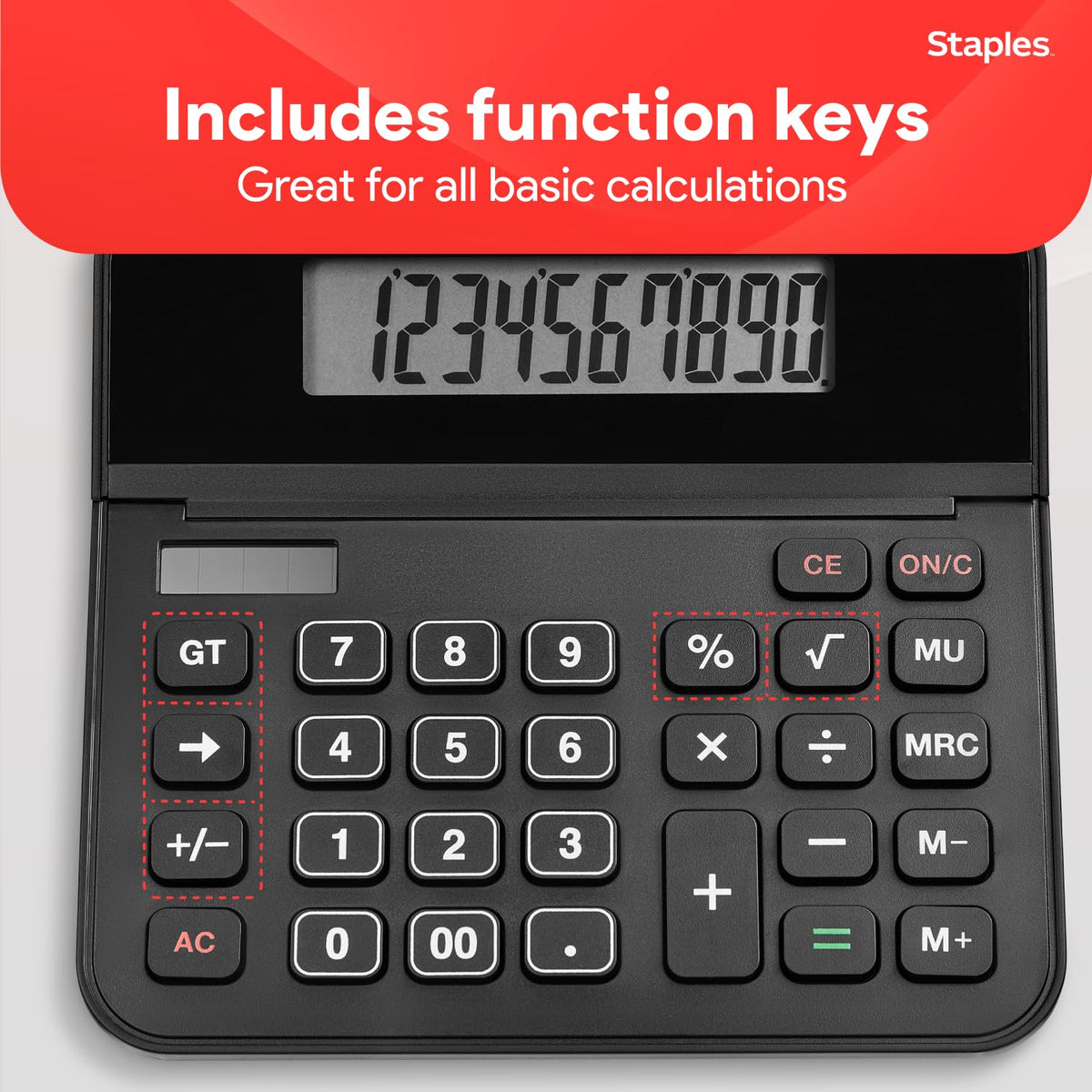 Calculadora Básica Staples Negro Solar y Batería de 10 Dígitos