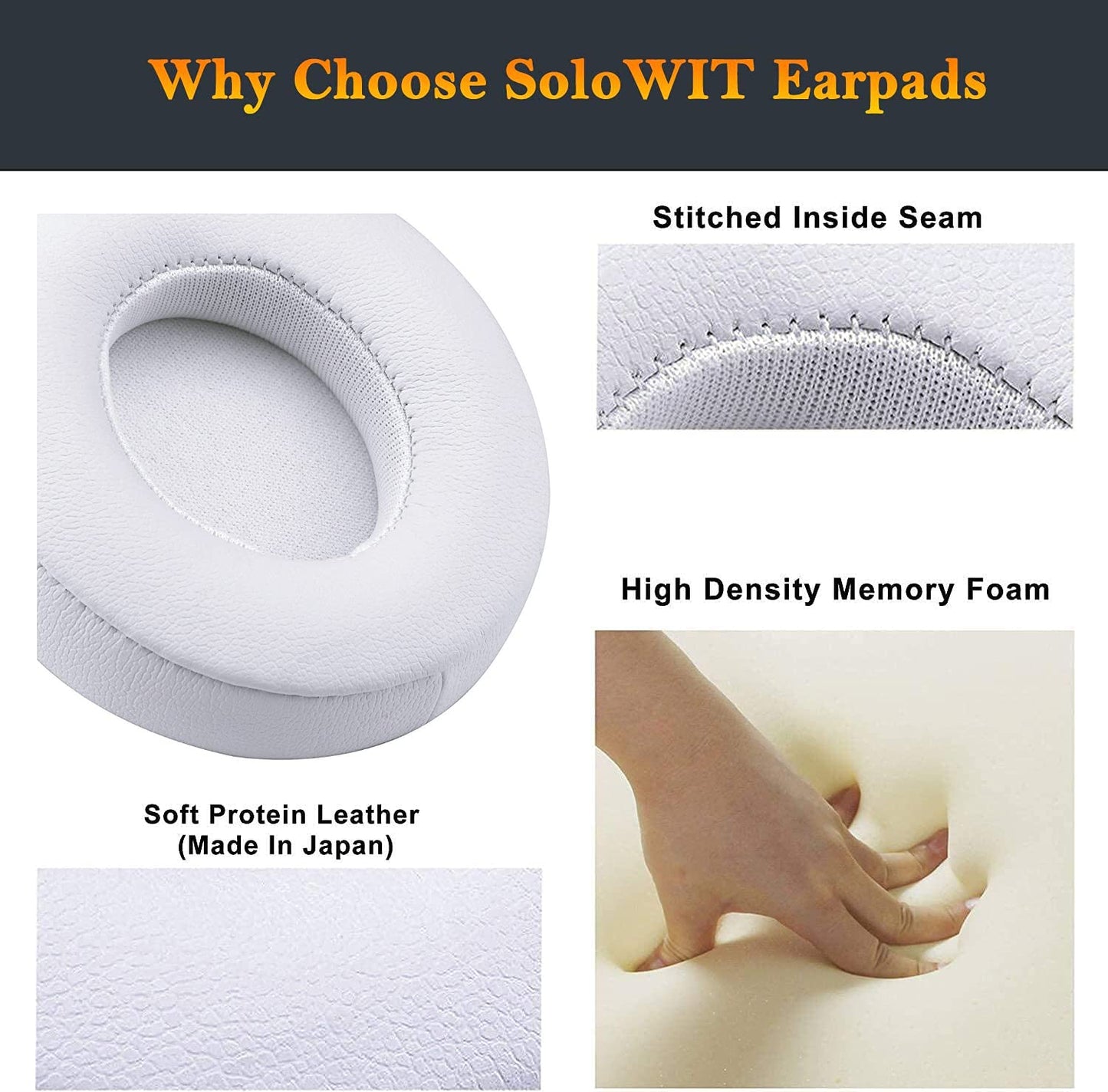 Almohadillas de Repuesto SoloWIT para Beats Solo 3 & Solo 2 Wireless Cuero de proteína Espuma de Memoria Aislamiento de Ruido