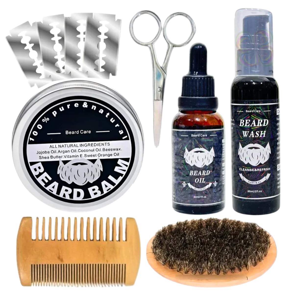 UNIVERSOENLÍNEA.COM | 8 pz kit de crecimiento de barba, rodillo derma, bálsamo, serum para barba, peine cepillo jabón y kit de para regalos para padres