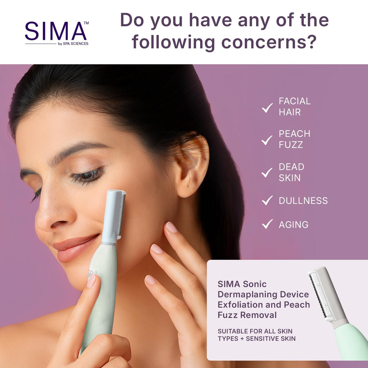 SPA SCIENCES- HERRAMIENTA ELÉCTRICA DE DERMAPLANING: elimine el vello facial no deseado de manera rápida y sencilla mientras se exfolia con nuestra herramienta de dermaplaning SIMA. Esta herramienta d
