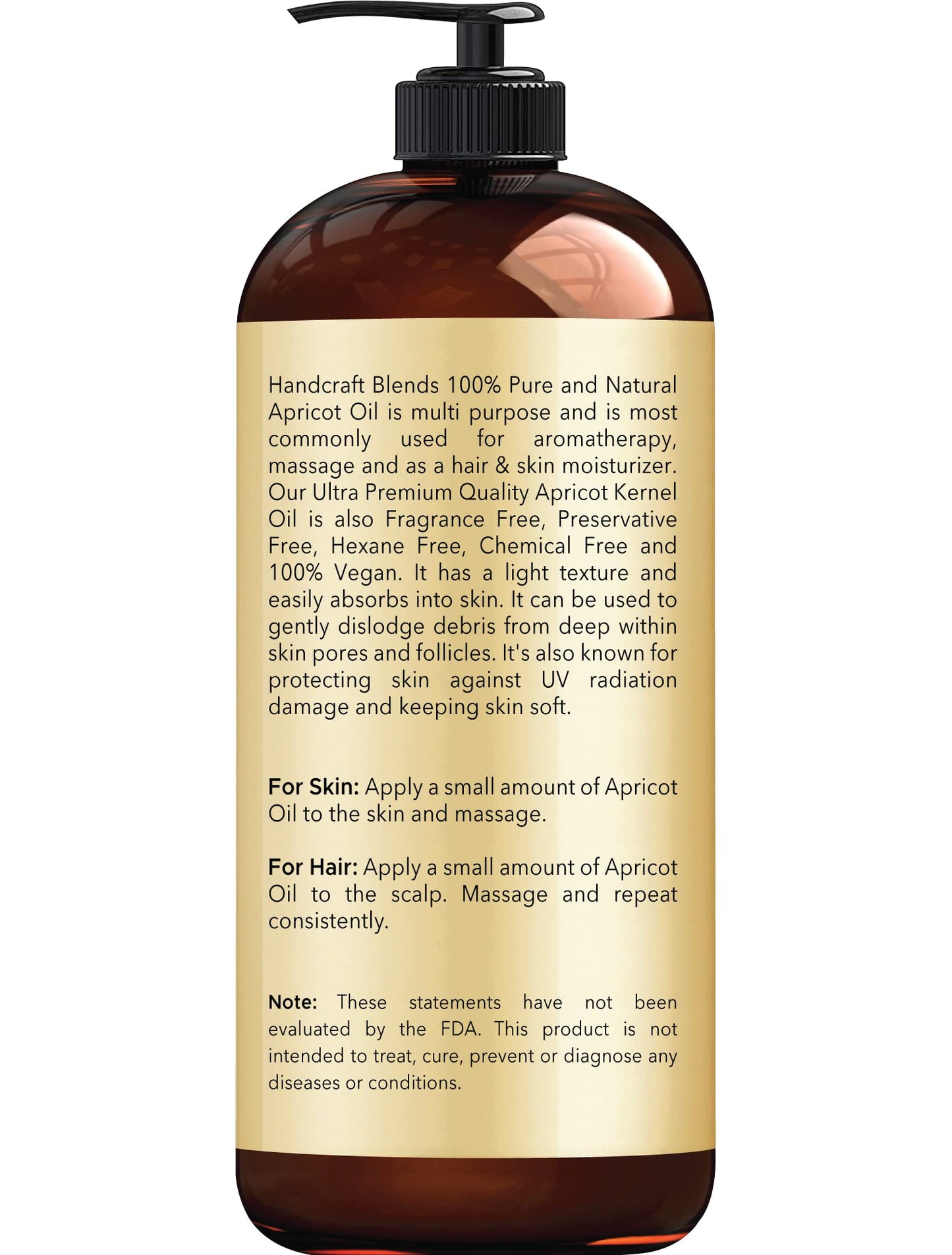 Handcraft Blends Aceite de albaricoque hecho a mano – 100% puro y natural – Aceite de albaricoque prensado en frío de alta calidad para aromaterapia, masaje e hidratación de la piel, enorme 16 onzas – el embalaje puede variar