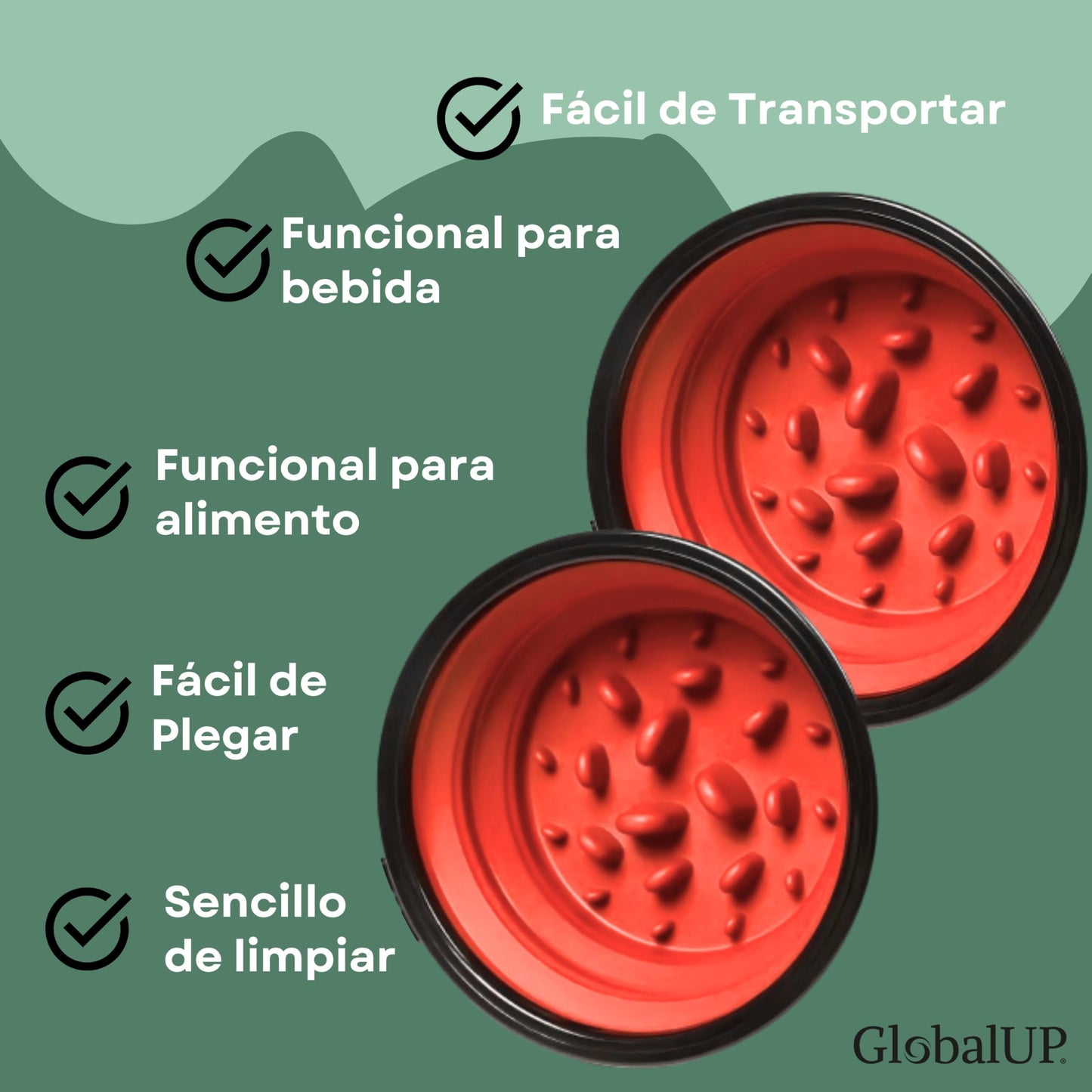 GlobalUP Plato para Perro, Bebedero para Perro. Contenedor para croquetas Plegable. Tazon para alimento y Agua para Mascotas retractil Gato y Perro, fácil de Limpiar. (Rojo, L/XL)