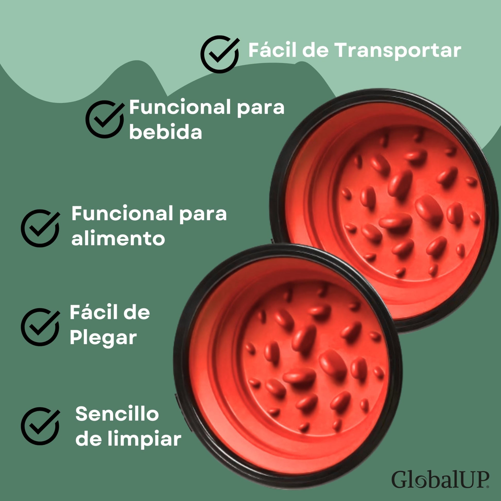 GlobalUP Plato para Perro, Bebedero para Perro. Contenedor para croquetas Plegable. Tazon para alimento y Agua para Mascotas retractil Gato y Perro, fácil de Limpiar. (Rojo, L/XL)