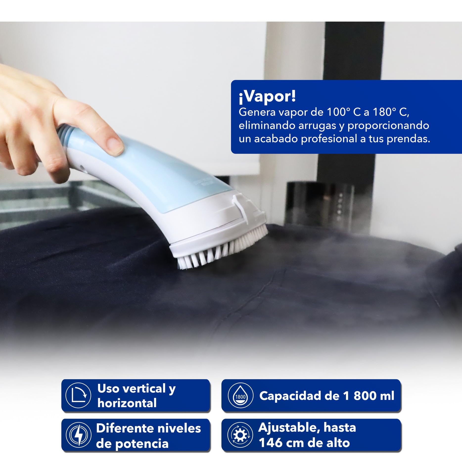 Plancha de Vapor Vertical RCA Ajustable 1800 ml para Ropa sin Arrugas en el Hogar y Viaje