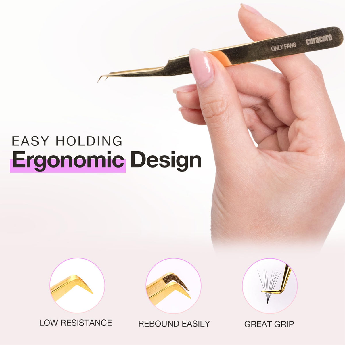 Curacoro Pinza de pestañas – Pinzas profesionales y de precisión para extensiones de pestañas, multiformas y propósitos, pinzas para volumen, aislamiento y pestañas clásicas (plata, fan-lash-tic)