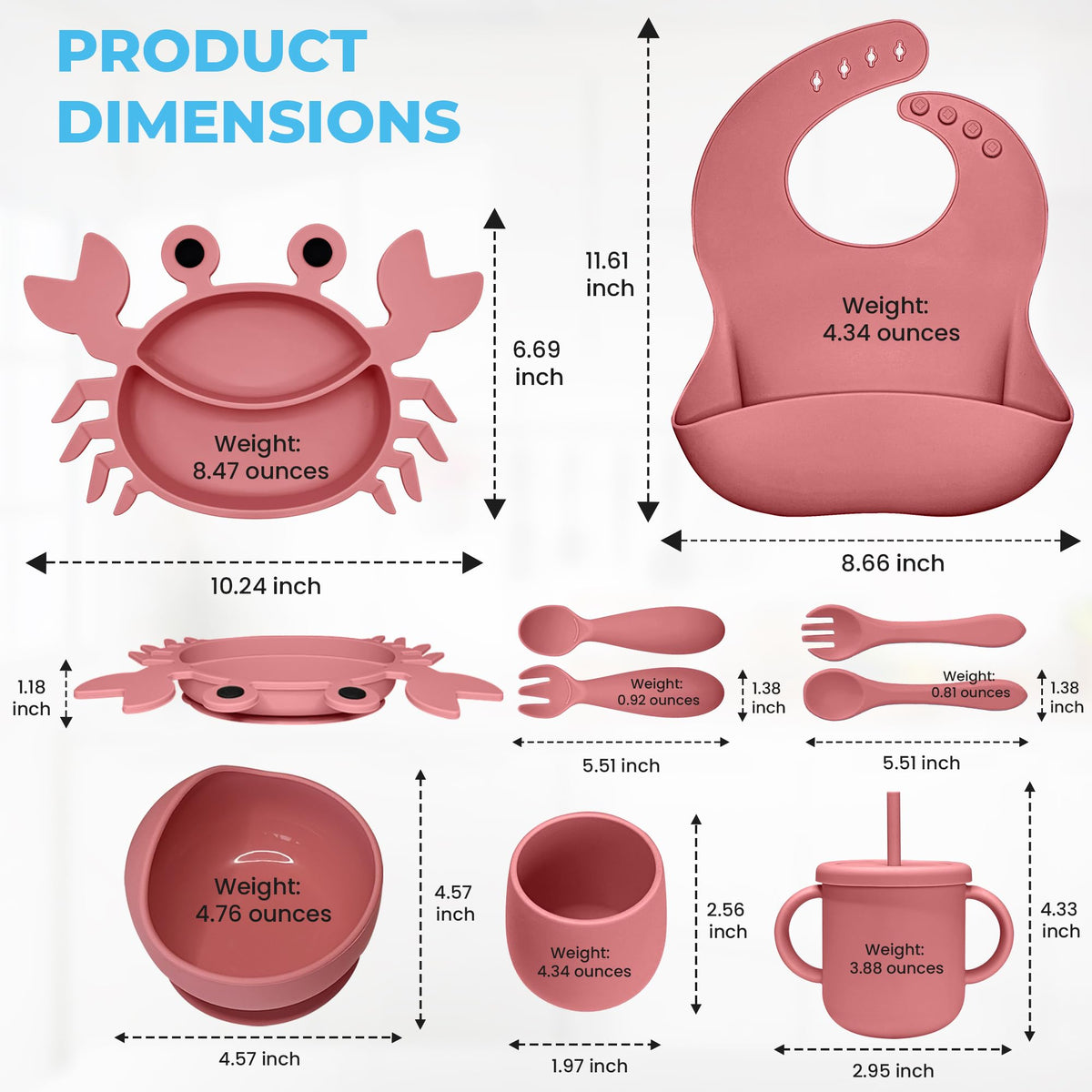 Suministros de destete LED para bebé, juego de alimentación de silicona para bebé, juego de placas de succión de silicona ultra completo Juego de 9 platos para bebés pequeños – Utensilios para comer