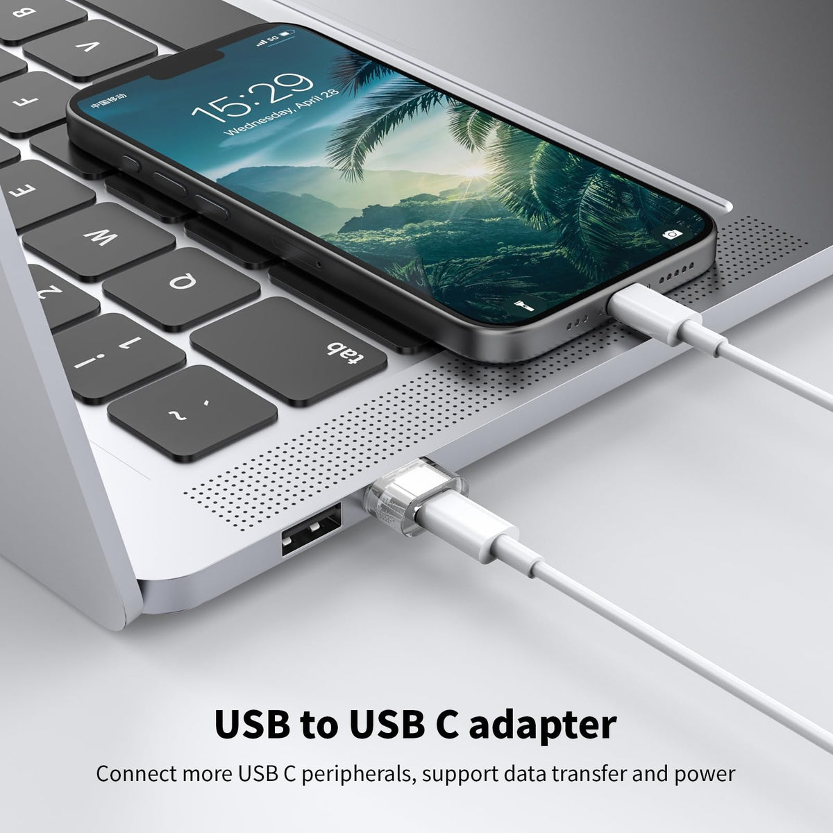 Adaptador USB C a USB Transparente Paquete de 5 Compatible con Apple Watch iPhone iPad Coche