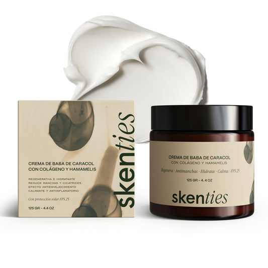Skenties Crema Facial Baba de Caracol y Colágeno 125g - Antiarrugas, Antimanchas e Hidratante con Hamamelis - Repara y Protege FPS 25 - Skincare para Todo Tipo de Piel Mujer y Hombre